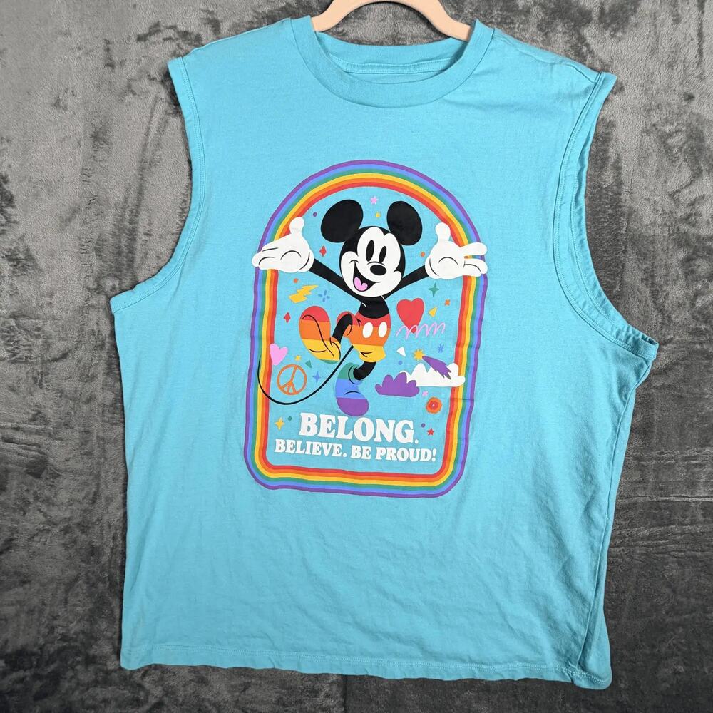 Disney Mickey Mouse Graphic Tank Top Mens XL Cotton Vintage‎ Style Blue
